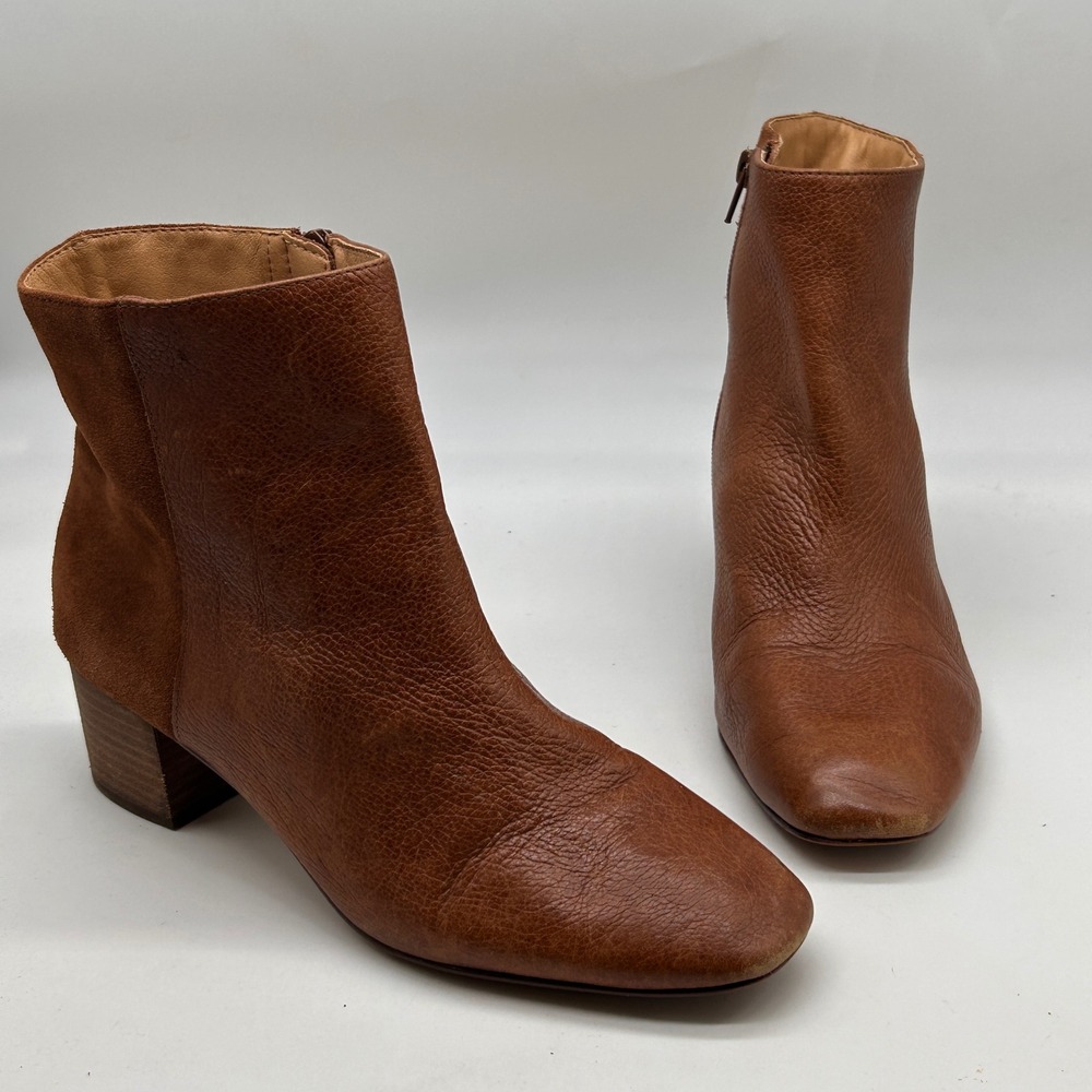 Crown Vintage Brown Leather Suede Square Toe Block Heel Ankle Boots Womens 10M